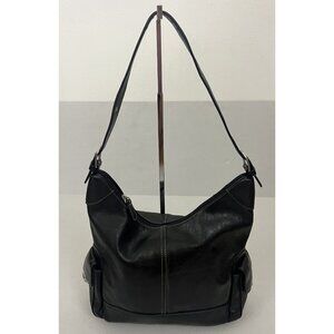 Vintage Y2K Aureille Black Leather Shoulder Bag Purse Handbag Tote